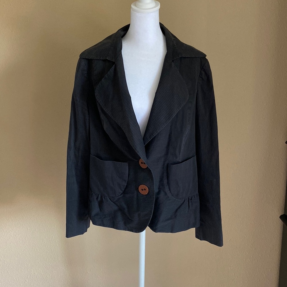 Caroline Biss Black Jacket with Small Brown stripes